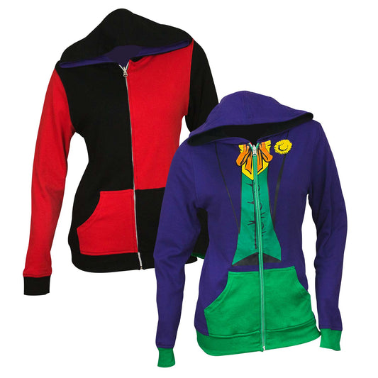 Womens Juniors The Joker and Harley Quinn Reversible Hoodie Zip Up