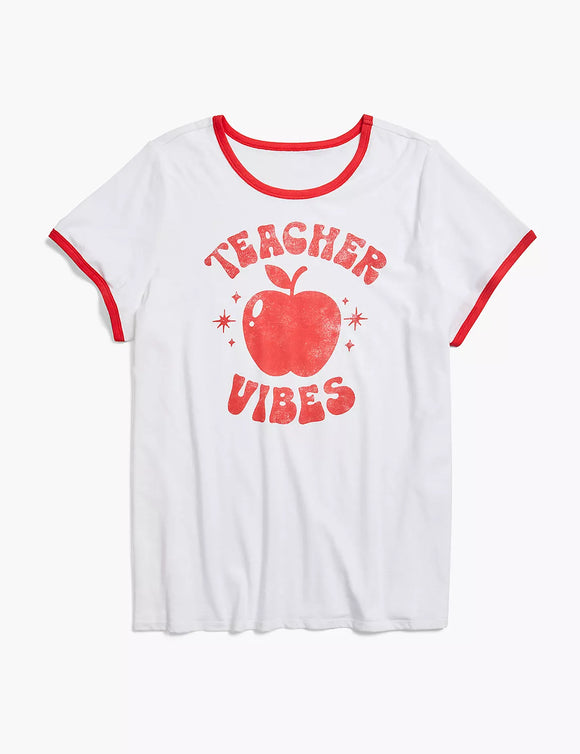Women Plus Size Teacher Vibes Ringer Graphic T-Shirt