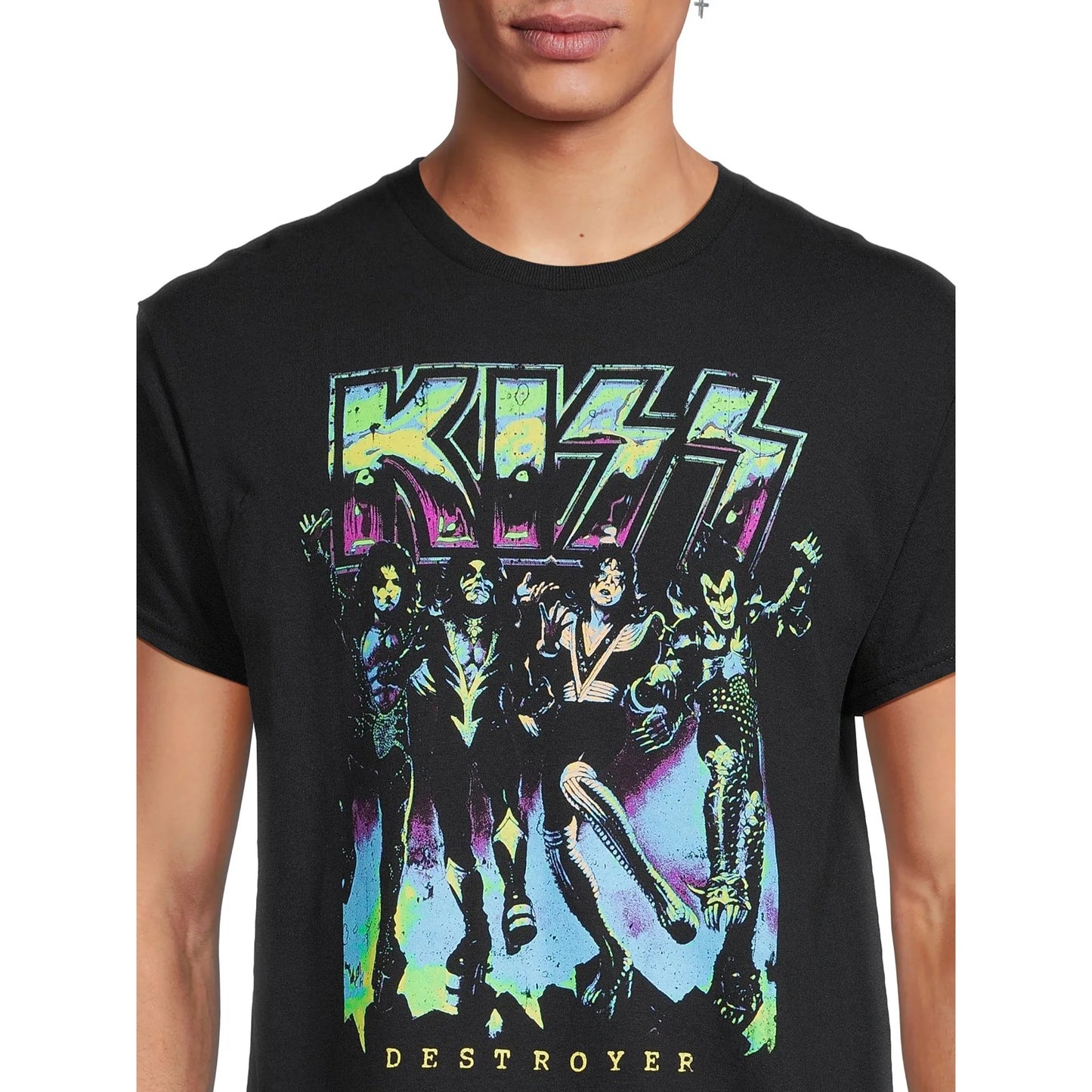 Men's KISS Destroyer Neon Black Graphic T-Shirt Tee