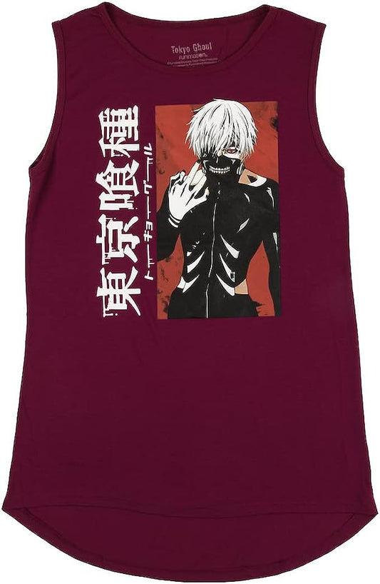 Women Junior's Tokyo Ghoul Ken Kaneki Crew Neck Sleeveless Cardinal Red Tank Top