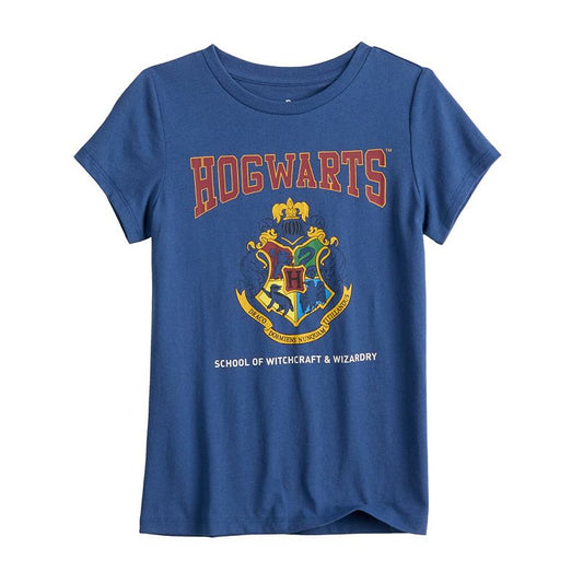 Girls Blue Harry Potter Hogwarts Logo Graphic Tee T-Shirt