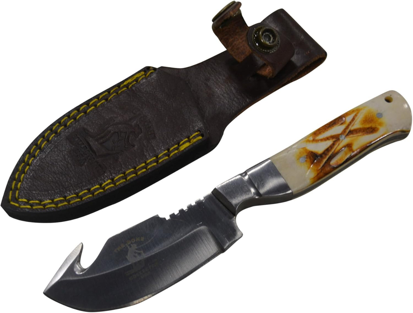 BC 804 7.5" Bone Collector Gut Hook Blade Skinning Hunting Knife with Leather Sheath