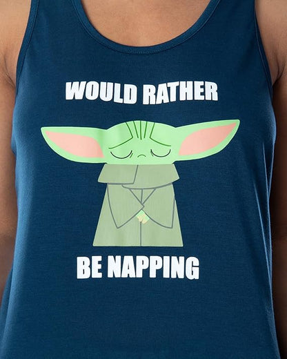 Women's Star Wars The Mandalorian Baby Yoda Rather Be Napping Racerback Tank and Shorts Loungewear Pajama Set