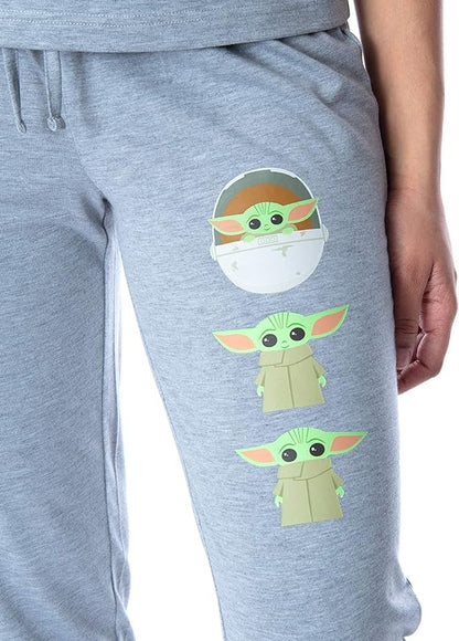 Women's Star Wars The Mandalorian Baby Yoda Wake Up Face Shirt and Jogger Pants 2 Piece Loungewear Pajama Set