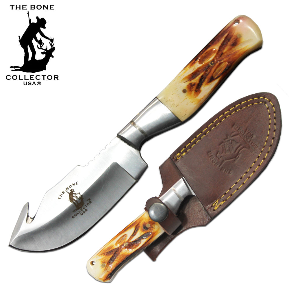 BC 804 7.5" Bone Collector Gut Hook Blade Skinning Hunting Knife with Leather Sheath - Rex Distributor, Inc. Wholesale Licensed Products and T-shirts, Sporting goods,