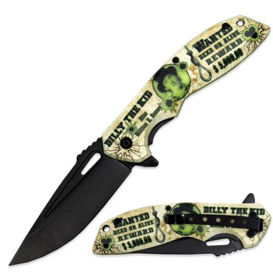 BF 1877-BK 4.75" Glow In The Dark Billy The Kid Assist-Open Folding Knife with Belt Clip