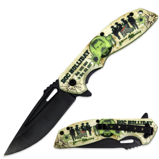 BF 1877-DH 4.75" Glow In The Dark Doc Holliday Assist-Open Folding Knife with Belt Clip