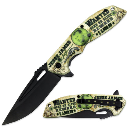 BF 1877-JJ 4.75" Glow In The Dark Jesse James Assist-Open Folding Knife with Belt Clip