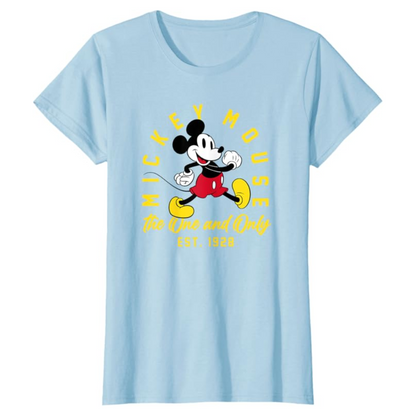 Women Junior's Blue Disney Mickey Mouse One and Only Side Strut Est. 1928 T-Shirt Tee