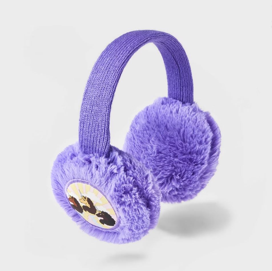 Girls' Afro Unicorn Earmuff Hat - Purple