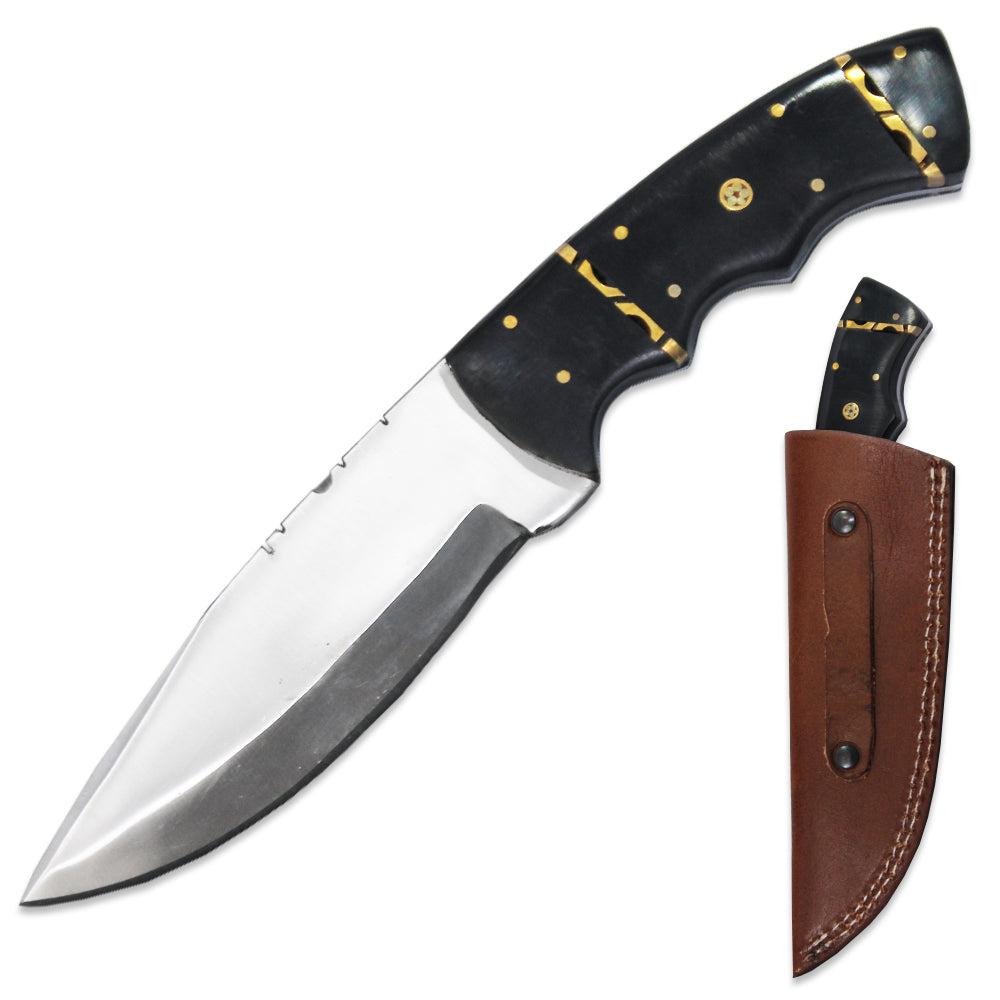 DC 778-BK 10" Deer Creek Black Acrylic Handle Hunting Knife with Leather Sheath