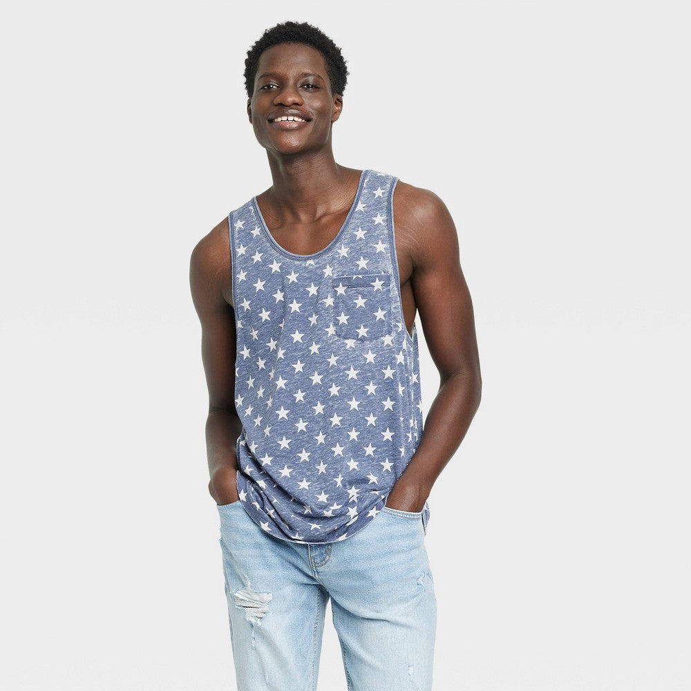 Men's Heathered Navy Blue Star Tank Top