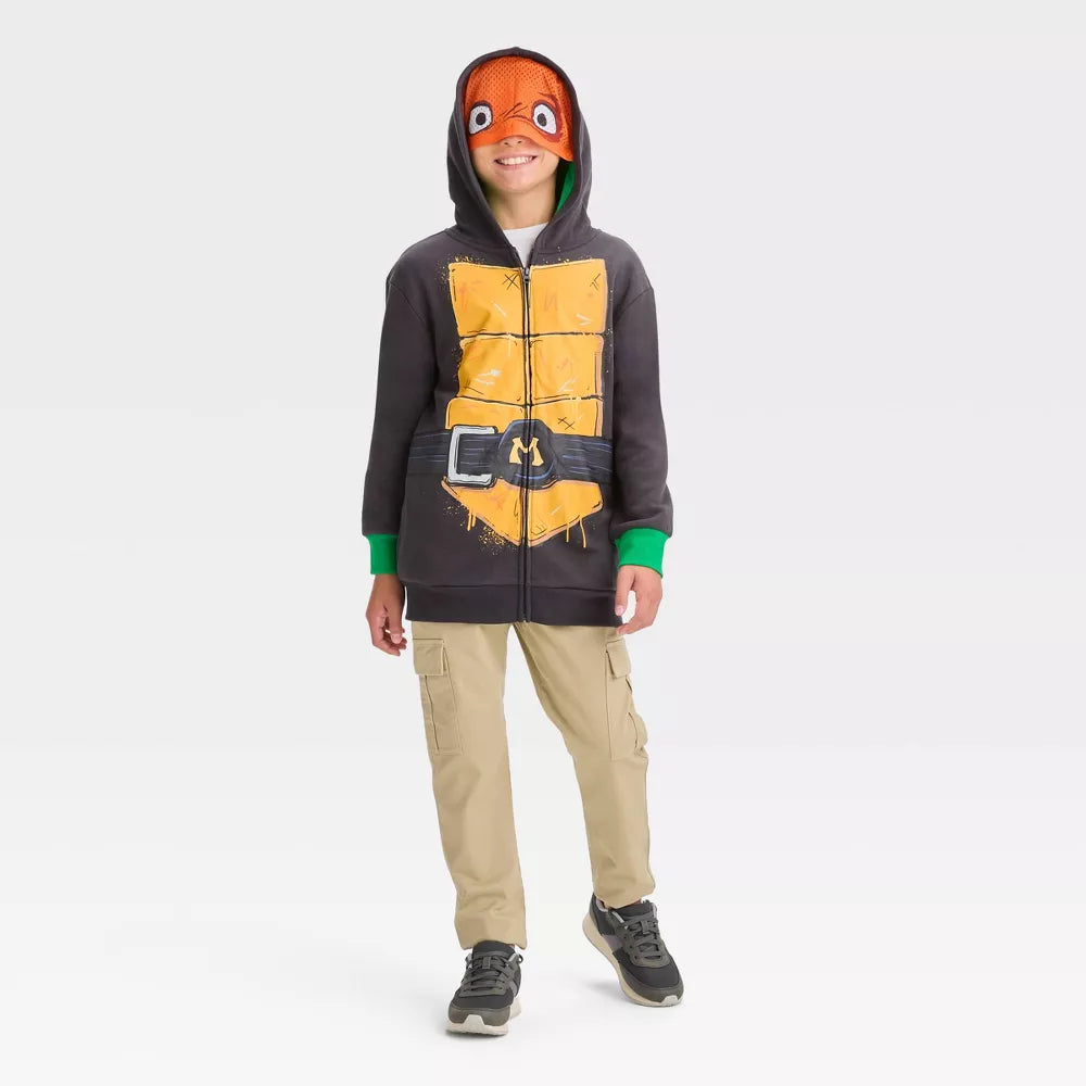 Boys' Teenage Mutant Ninja Turtles Michelangelo Zip-Up Sweatshirt - Black