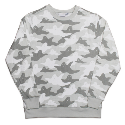 Unisex Women Men Halloween Ghost Graphic Pullover Sweater Gray Camo