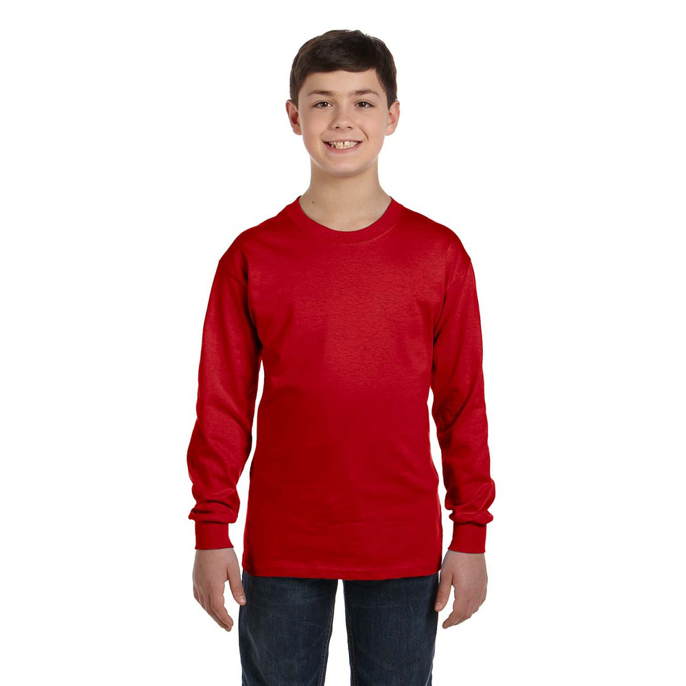 Gildan 5400B Youth Unisex Heavy Cotton 5.3 oz. Red Long-Sleeve T-Shirt Tee - Rex Distributor, Inc. Wholesale Licensed Products and T-shirts, Sporting goods,