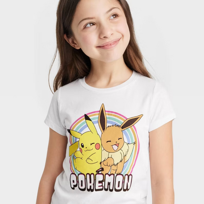 Girls' Pokémon Eevee & Pikachu Short Sleeve Graphic T-Shirt White