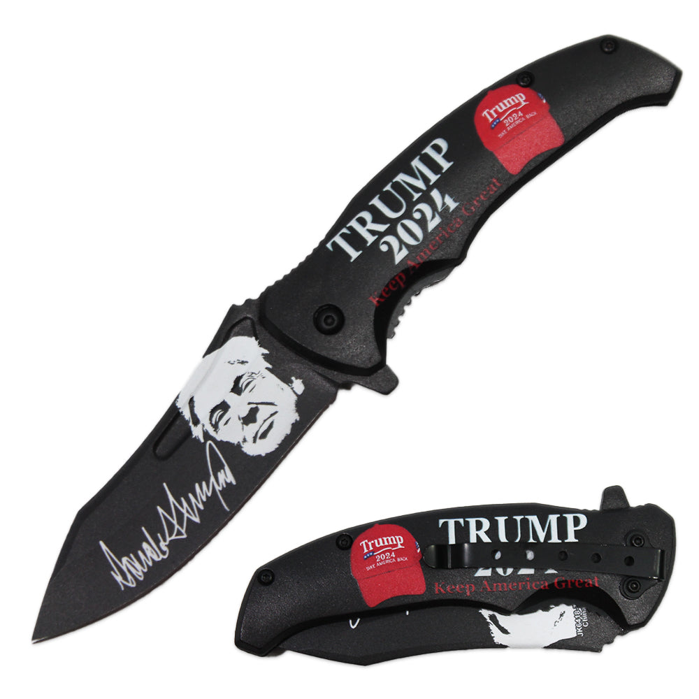 JK 6418-T1 4.5" Trump 2024 Double Sided Print Assist-Open Folding Knife with Pocket Clip - Rex Distributor, Inc. Wholesale Licensed Products and T-shirts, Sporting goods,