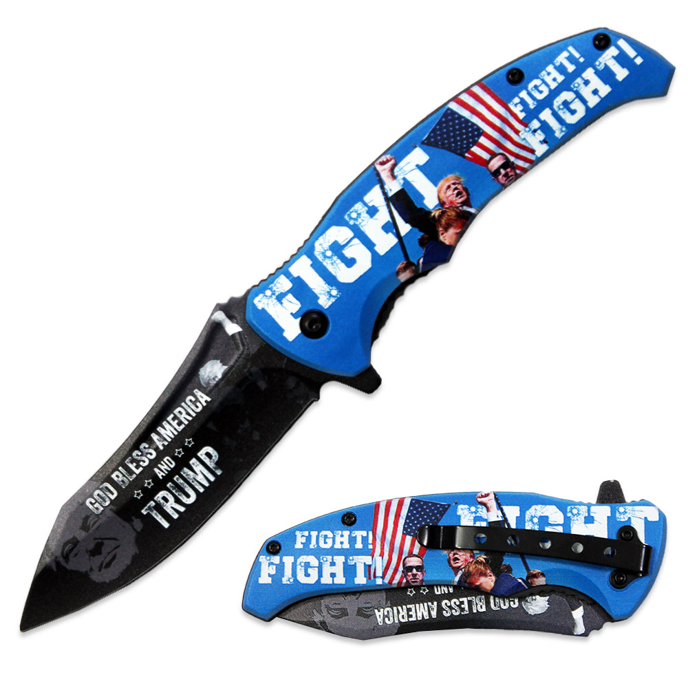 JK 6418-T6 4.5" Trump Fight Double Sided Print Assist-Open Folding Knife with Pocket Clip - Rex Distributor, Inc. Wholesale Licensed Products and T-shirts, Sporting goods,