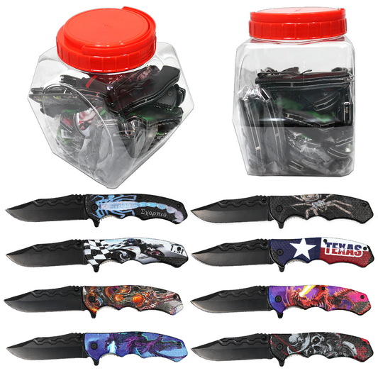 JR 3279-24 Folding Knife Display Jar 4.5" Assist-Open 24 PCS Per/Jar