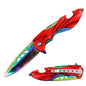 KN 1849-RD 4.5" Red Metal Handle Assist-Open Folding Knife with Bottle Opener & Glass Breaker