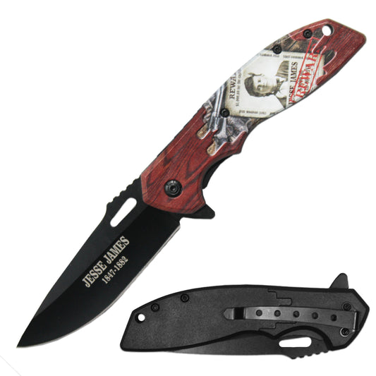 KN 1991-JJ 4.5" Assist-Open Jesse James Legends of the West  Folding Knife with Belt Clip