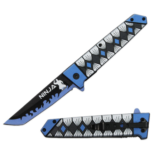 KN 2006-BL 5" Ninja Blue & Black Assist-Open Folding Knife with Belt Clip