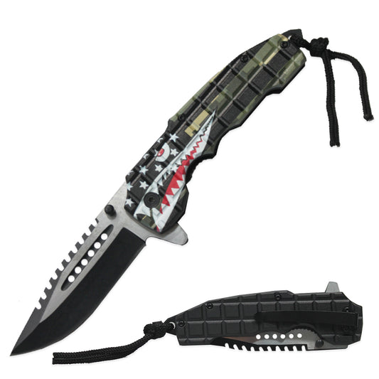 KS 1979-SH1 5" Shark Teeth Camo Assist-Open Tactical Folding Knife with Paracord