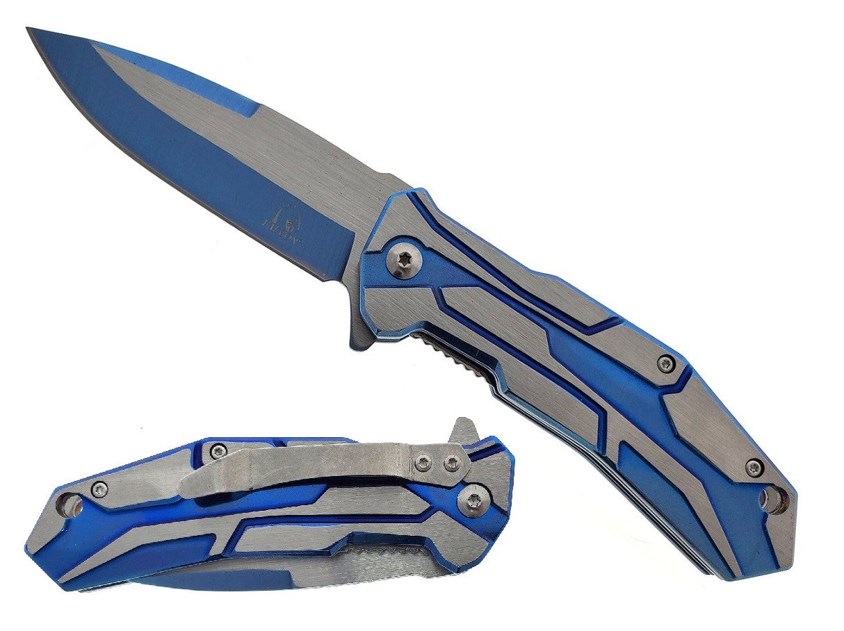 KS 3821-BL 4.5" Blue & Silver Rocket Metal Handle Assist-Open Pocket Knife