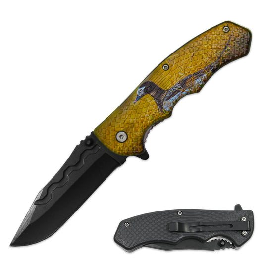 LQ 3279-DK 4.5" Textured Duck Handle Assist-Open Folding Knife with Belt Clip