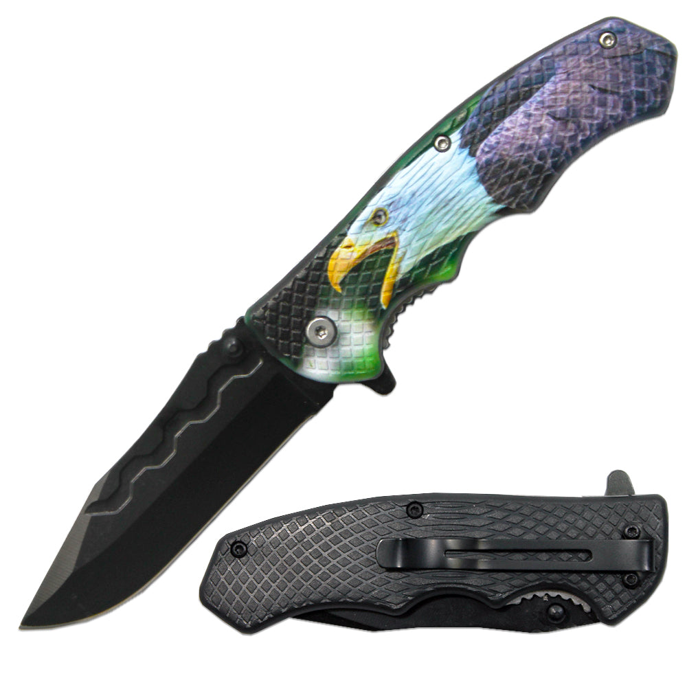 LQ 3279-E1 4.5" Textured Eagle Handle Assist-Open Folding Knife with Belt Clip - Rex Distributor, Inc. Wholesale Licensed Products and T-shirts, Sporting goods,