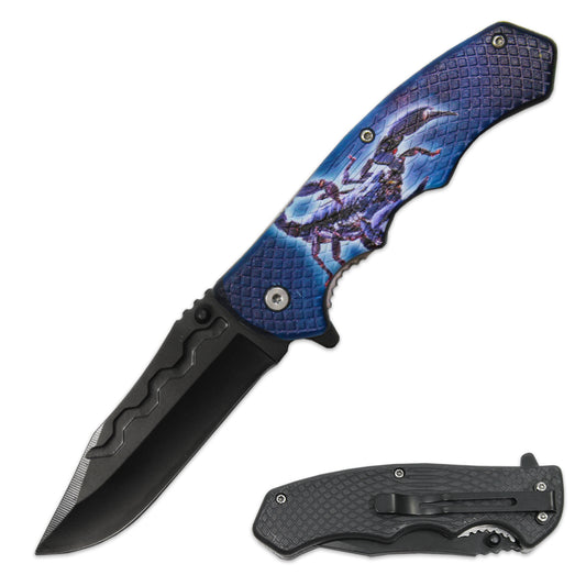 LQ 3279-SC 4.5" Textured Scorpion Handle Assist-Open Folding Knife with Belt Clip