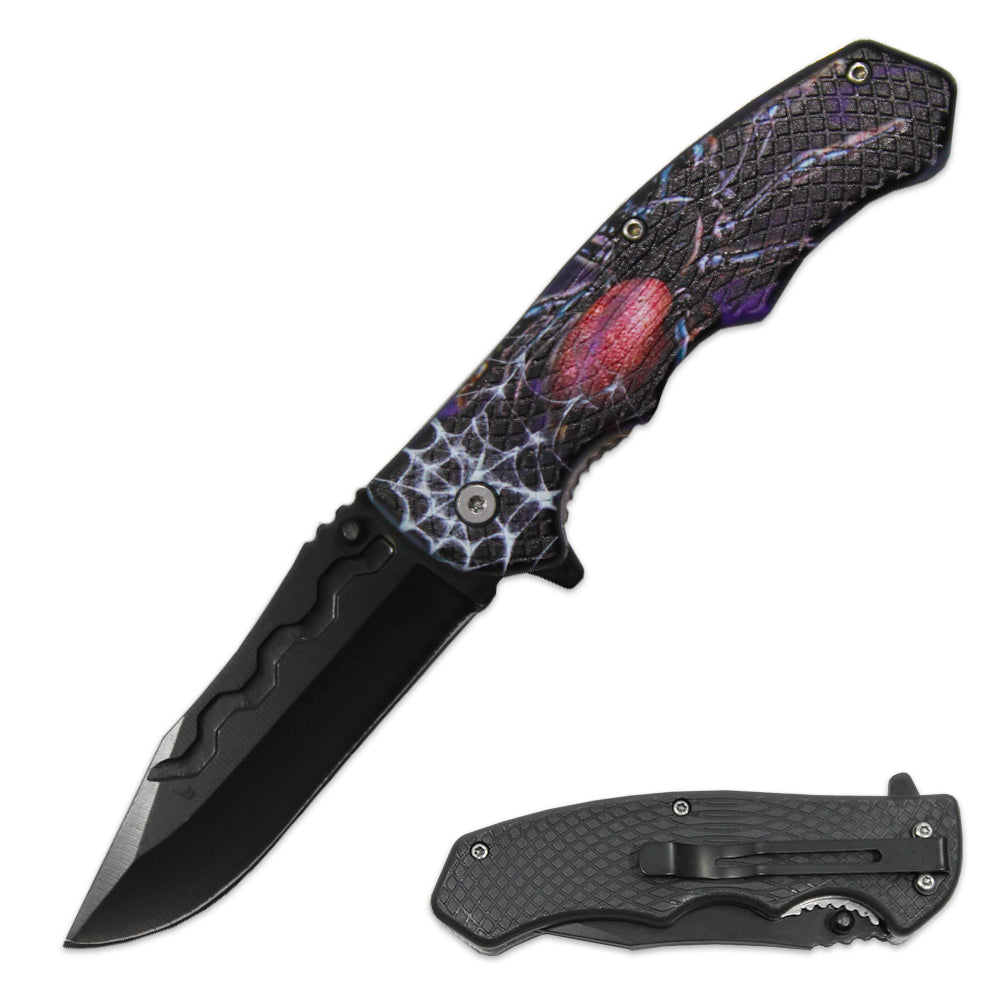 LQ 3279-SP 4.5" Textured Spider Handle Assist-Open Folding Knife with Belt Clip