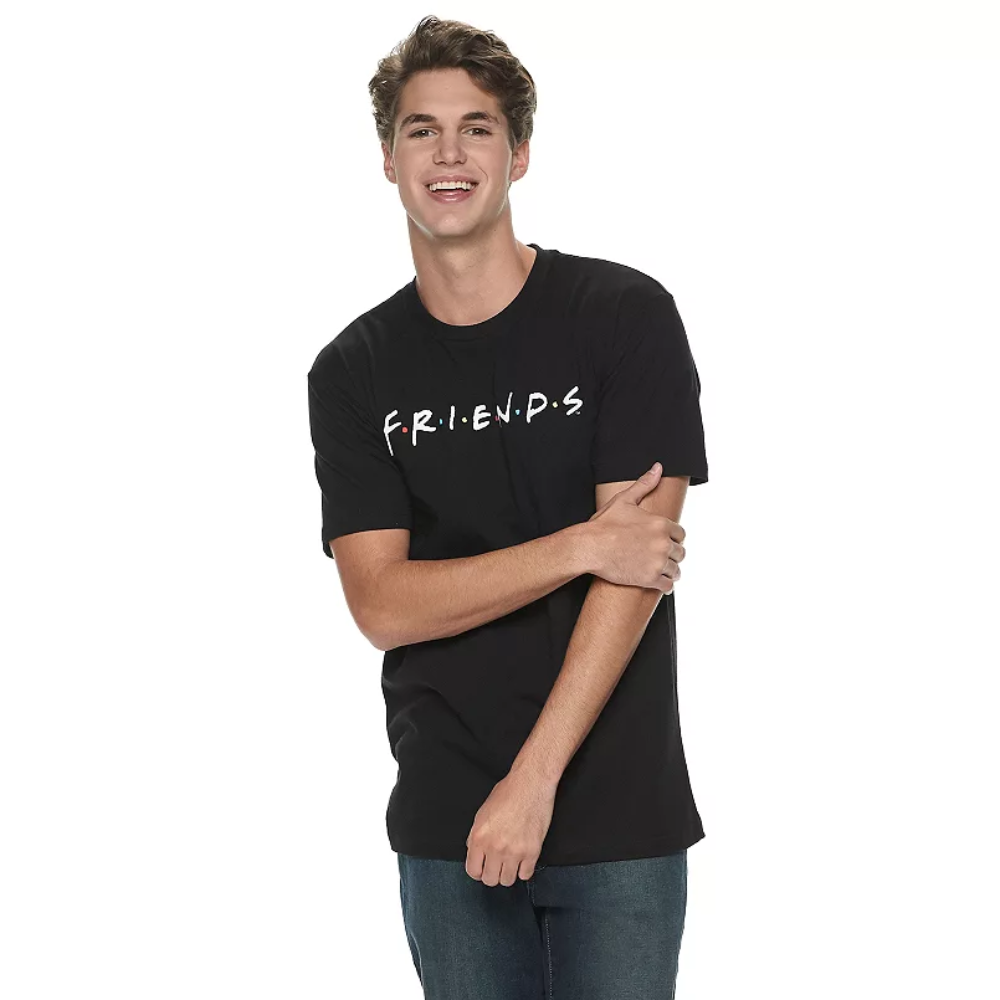 Men's Black Friends Logo Graphic Tee T-Shirt