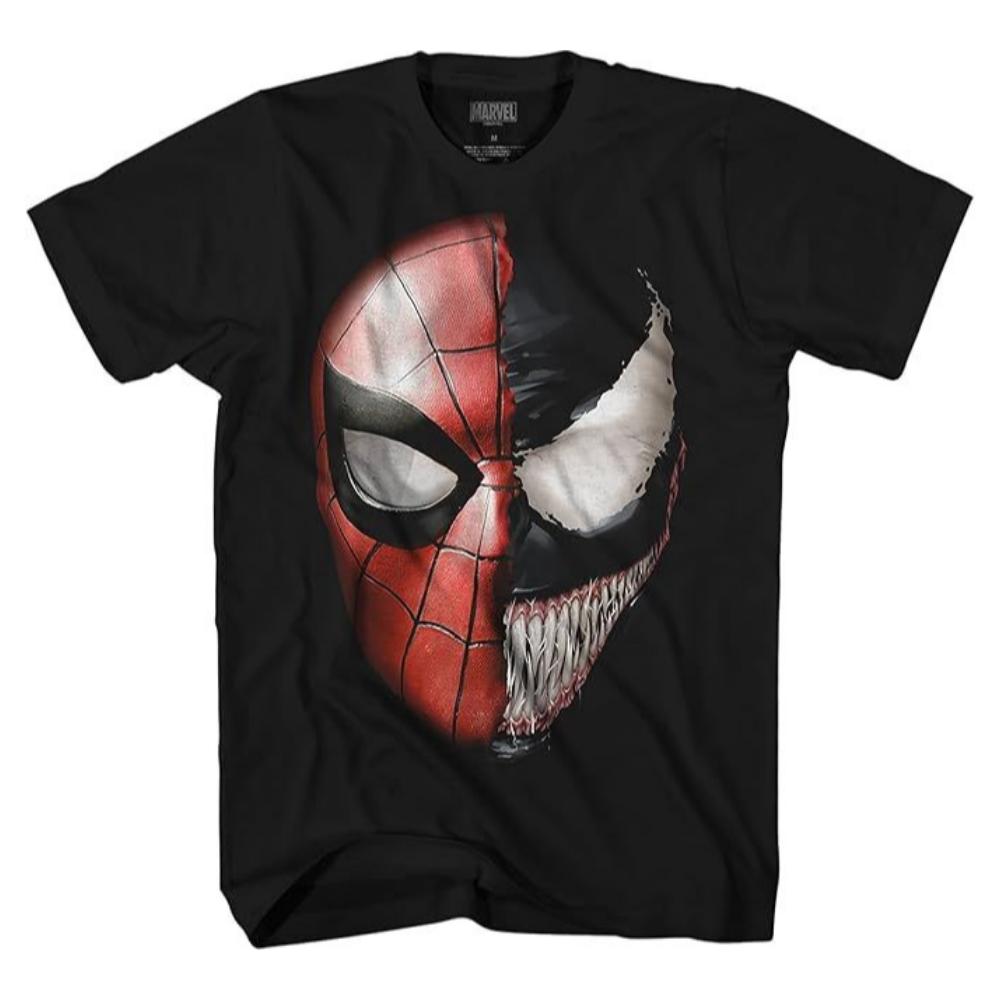 Men's Marvel Spider-Man Venom Split Face Graphic Tee T-Shirt