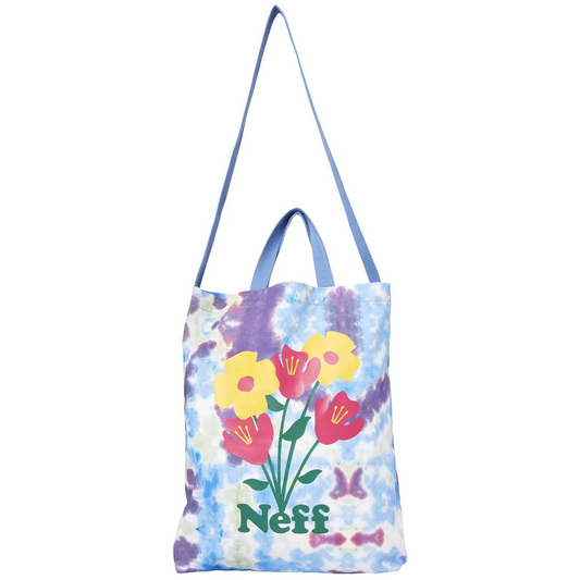 NEFF Reusable Graphic Design Cotton Tote Shoulder Bag Floral Tie Dye Blue