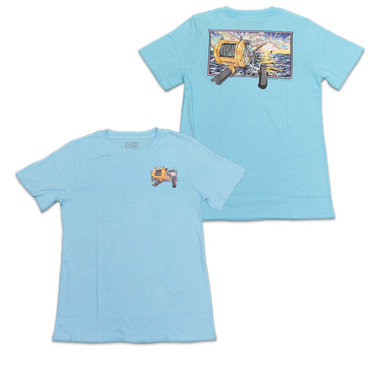 Boys Blue Fishing Rod Blue Fish Graphic T-Shirt Tee