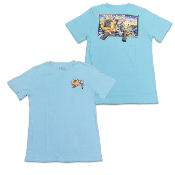 Boys Blue Fishing Rod Blue Fish Graphic T-Shirt Tee