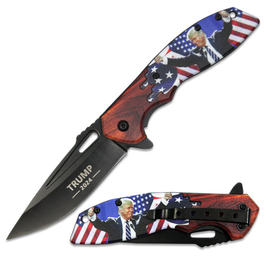 PK 3106-TR2 4.75" Trump USA Flag Assist-Open Folding Knife with Belt Clip - Rex Distributor, Inc. Wholesale Licensed Products and T-shirts, Sporting goods,