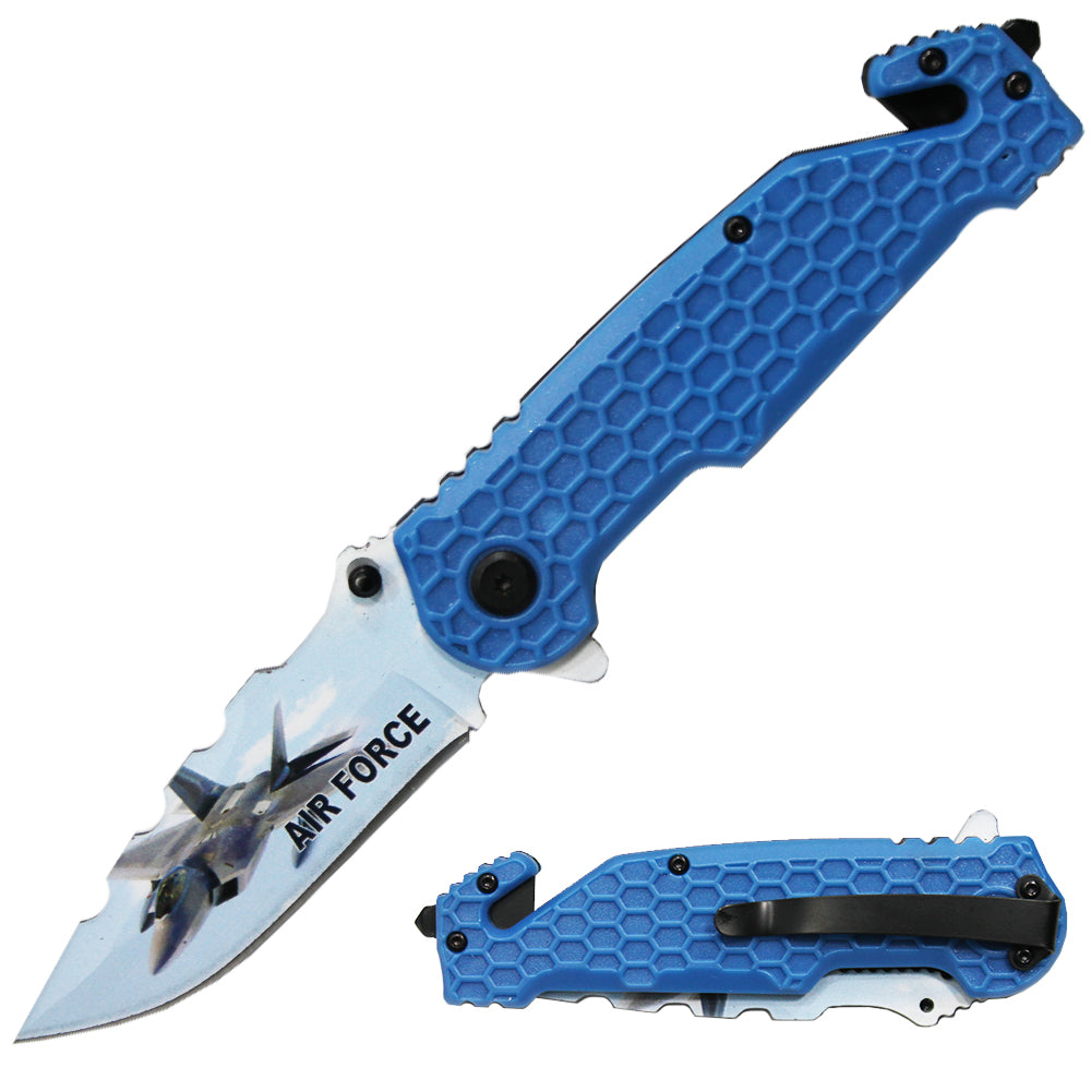 PK 3164-AF 4.75" Serviceman Sky Blue Honeycomb Handle Tactical Rescue Knife