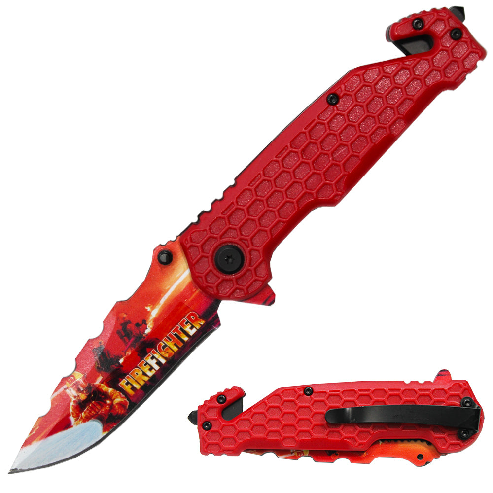 PK 3164-FF 4.75" Serviceman Red Honeycomb Handle Tactical Rescue Knife - Rex Distributor, Inc. Wholesale Licensed Products and T-shirts, Sporting goods,