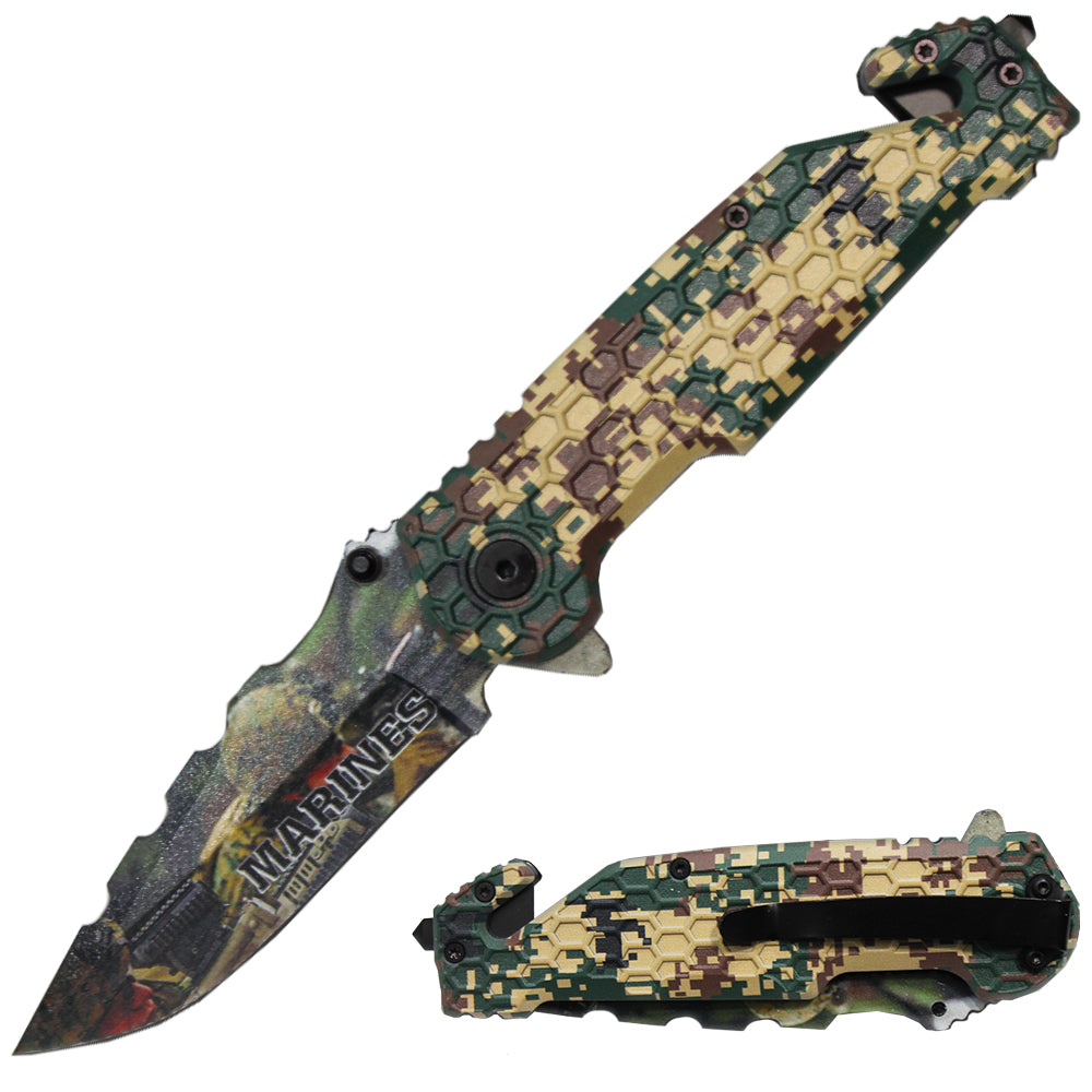 PK 3164-MA 4.75" Serviceman Camo Honeycomb Handle Tactical Rescue Knife