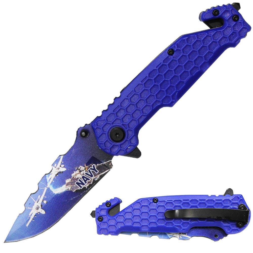 PK 3164-NA 4.75" Serviceman Blue Honeycomb Handle Tactical Rescue Knife