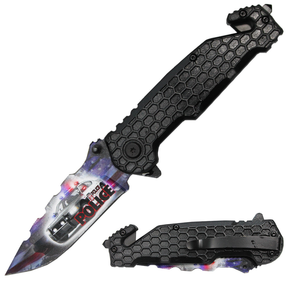 PK 3164-PO 4.75" Serviceman Black Honeycomb Handle Tactical Rescue Knife - Rex Distributor, Inc. Wholesale Licensed Products and T-shirts, Sporting goods,