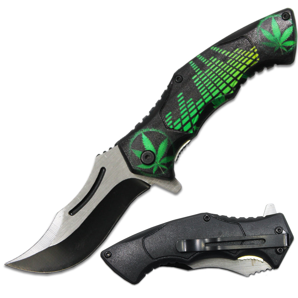 PK 6080-M3 4.5" Cannabis Handle Assist-Open Folding Knife with Belt Clip - Rex Distributor, Inc. Wholesale Licensed Products and T-shirts, Sporting goods,