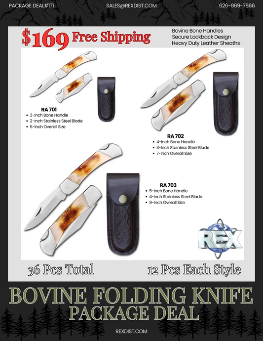 Package Deal #171 - 36 Bone Handle Lockback Folding Knives - Free Shipping