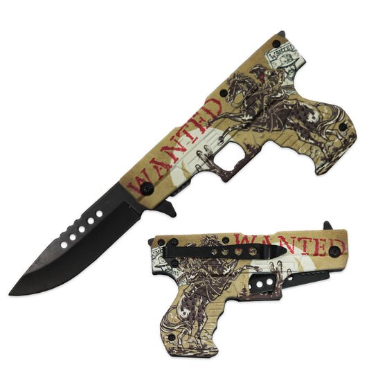 PT 1633-AR 4.5" Printed Beige Gun-Handle Assist-Open Folding Knife