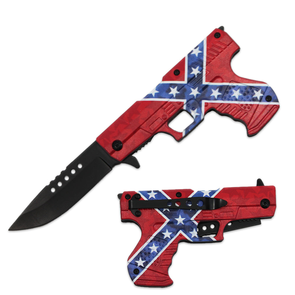 PT 1633-CF 4.5" Printed Red Gun-Handle Assist-Open Folding Knife