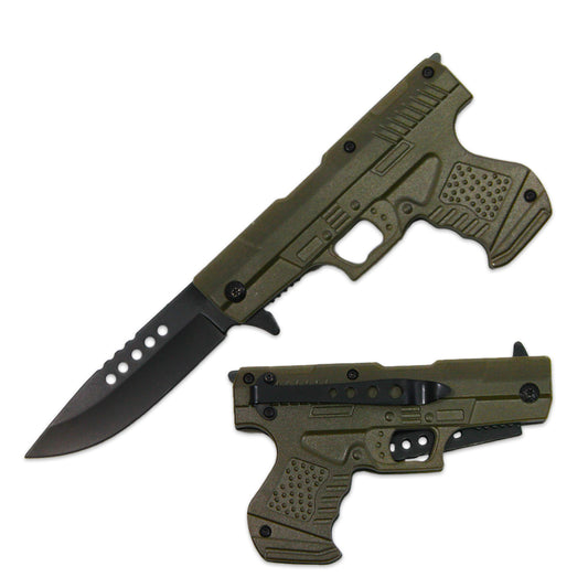 PT 1633-GN 4.5" Printed Green Gun-Handle Assist-Open Folding Knife