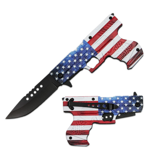 PT 1633-USF 4.5" Printed USA Flag Gun-Handle Assist-Open Folding Knife