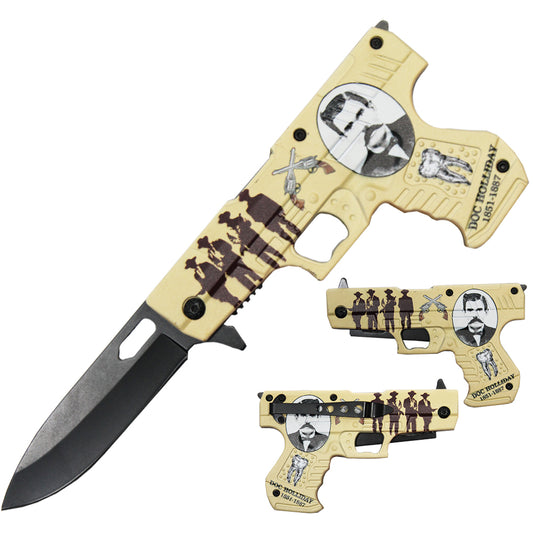 PT 1690-DH 4.5" Doc Holliday Pistol Handle Assist-Open Folding Knife with Belt Clip